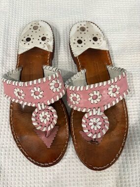 Palm Beach Sandals Pink and White Floral Leather Thong Sandals size 8
